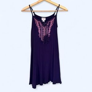 Vintage Y2K Mossimo XS Purple Pink Embroidered Boho Mini Mini Sun Dress Summer